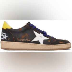 Black & Yellow Reversed Leather Ball Star Sneakers
